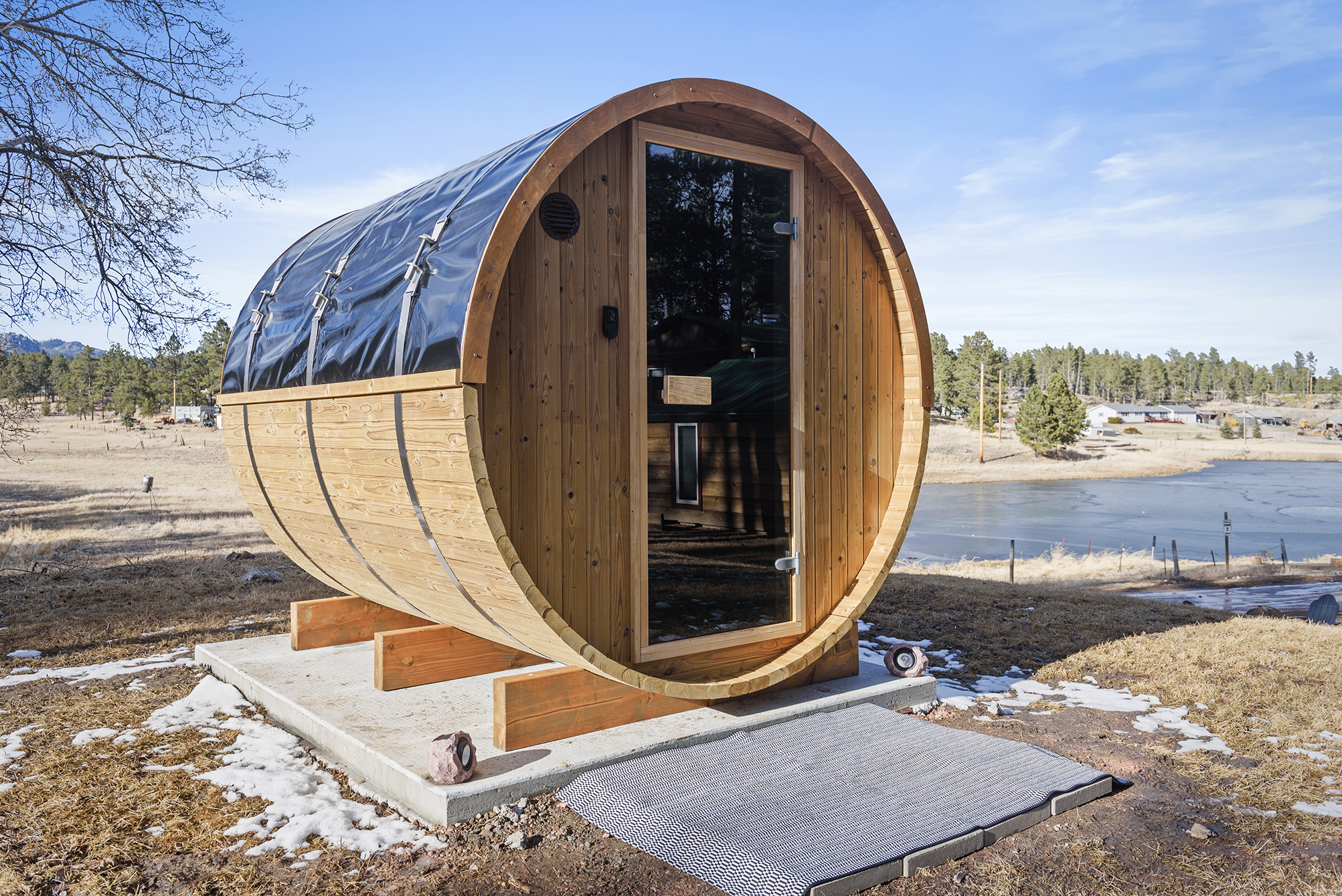 Unwind in the sauna, with nature_s beauty just outside, creating a tranquil escape from the everyday hustle and bustle.